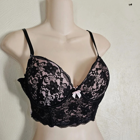 Hers by Herman Pink and Black Lace Corset Bralette Size Women's 36B - Picture 6 of 12